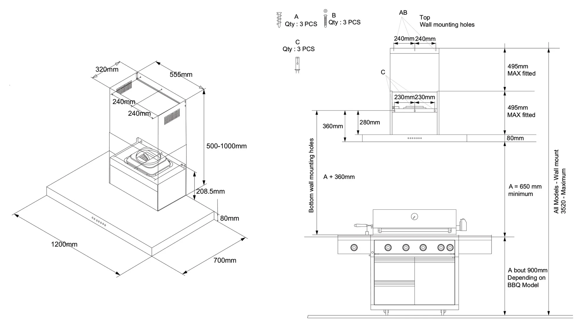 Artusi 120cm Canopy Outdoor BBQ Rangehood with Black Enamel - Image 5