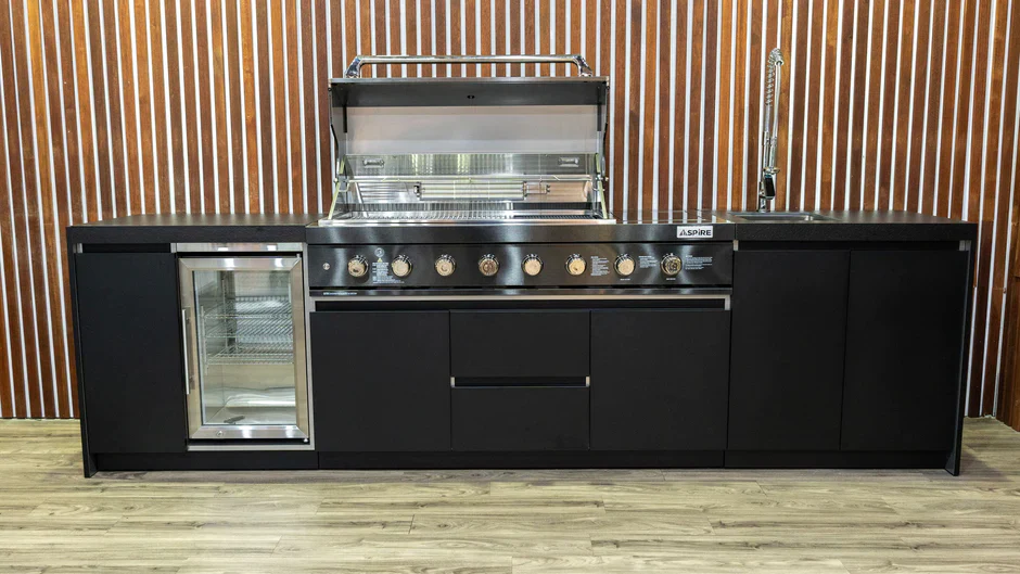 Aspire 6 Burner BBQ Outdoor Modular Kitchen with Sink, Single Fridge & Cabinet - Image 7