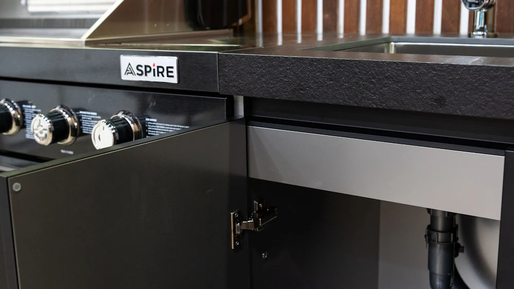 Aspire 6 Burner BBQ Outdoor Modular Kitchen with Sink, Single Fridge & Cabinet - Image 8