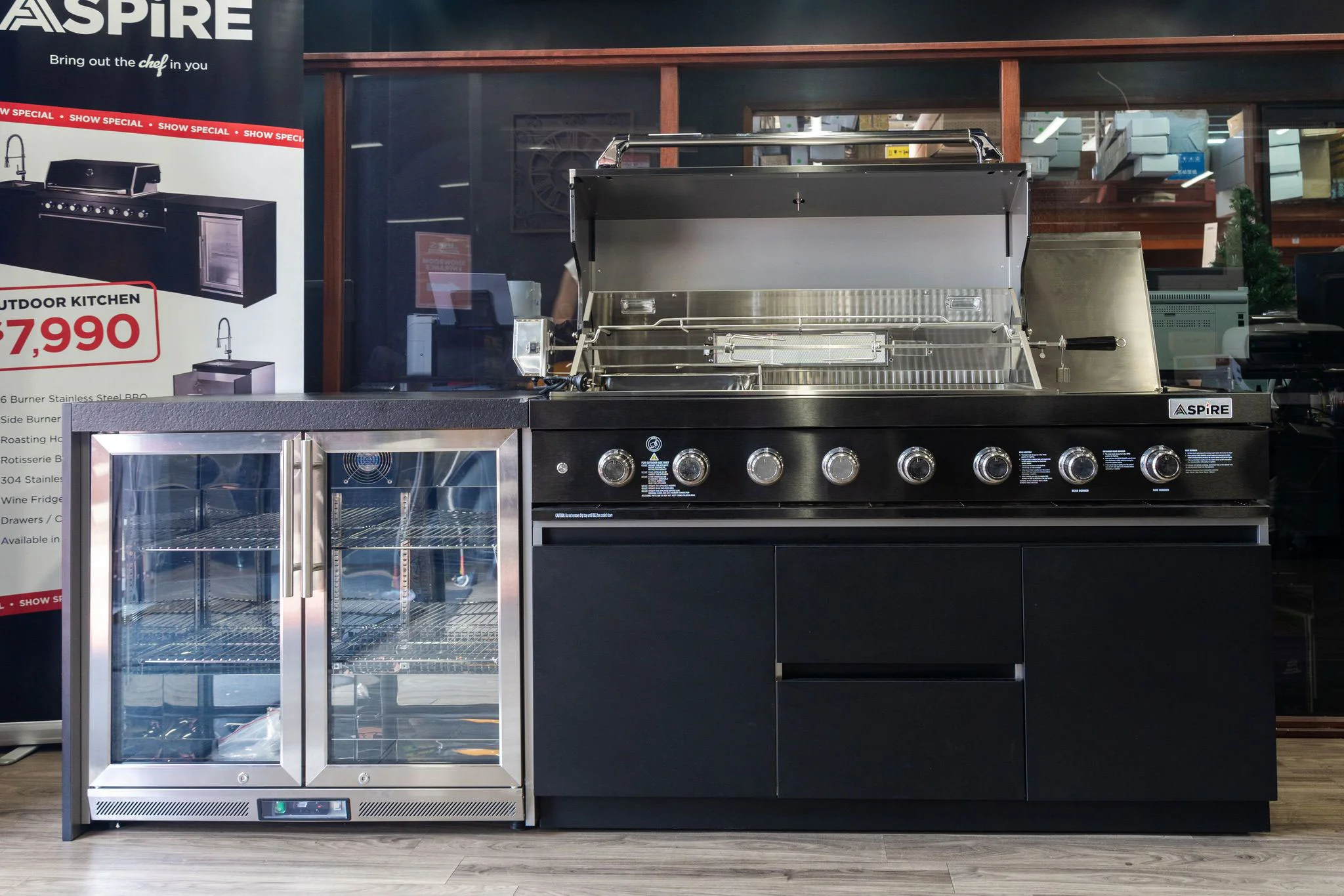 Aspire 6 Burner BBQ Outdoor Modular Kitchen with Double Fridge & Floor Cabinet - Image 7