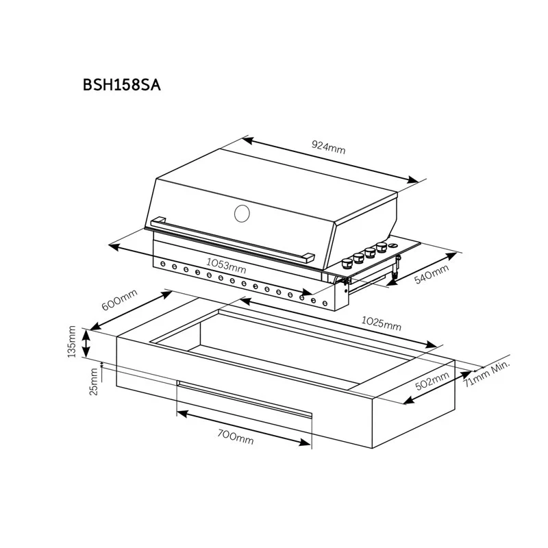 Beefeater Signature ProLine 6 Burner Stainless Steel Built-In BBQ with Hood - Image 9